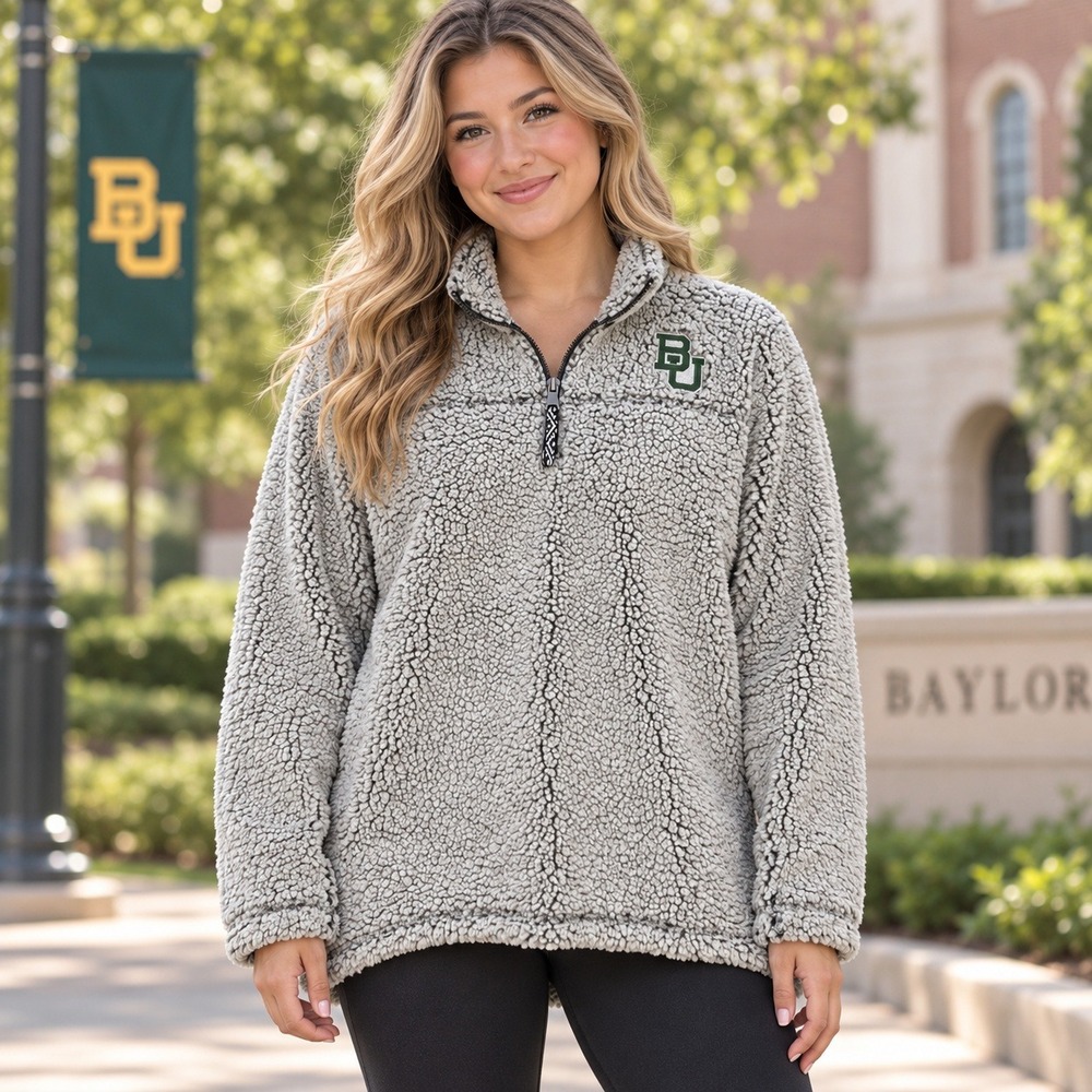 Boxercraft Baylor Bears Womens XL Gray Sherpa Quarter Zip BU Pullover